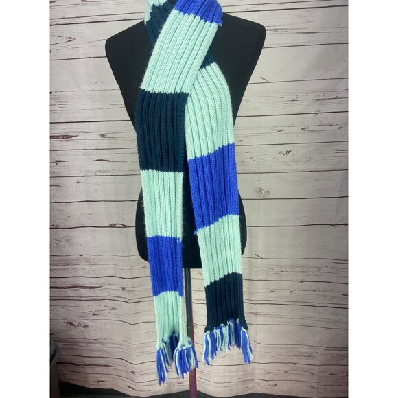 Columbia Blue Color Block‎ Fringed OS Long Wrap Scarf - Picture 2 of 5